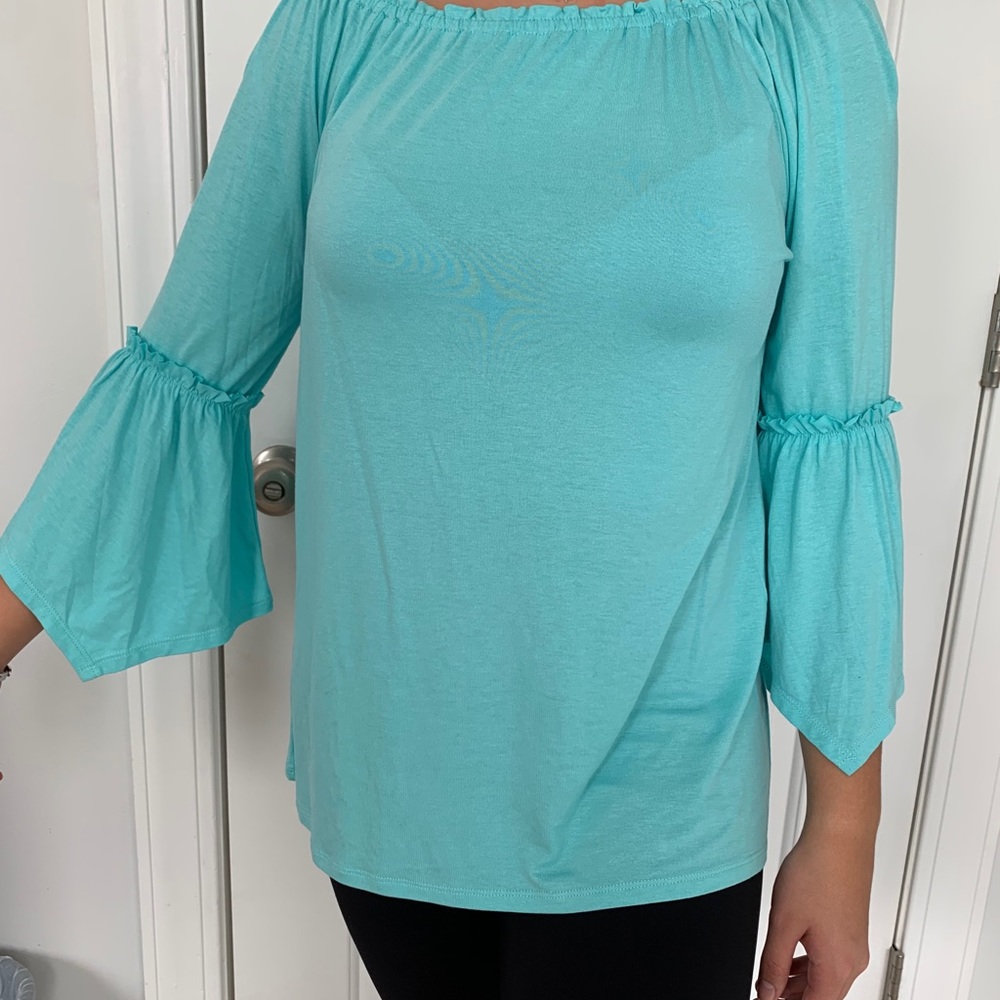 Turquoise poet sleeve blouse